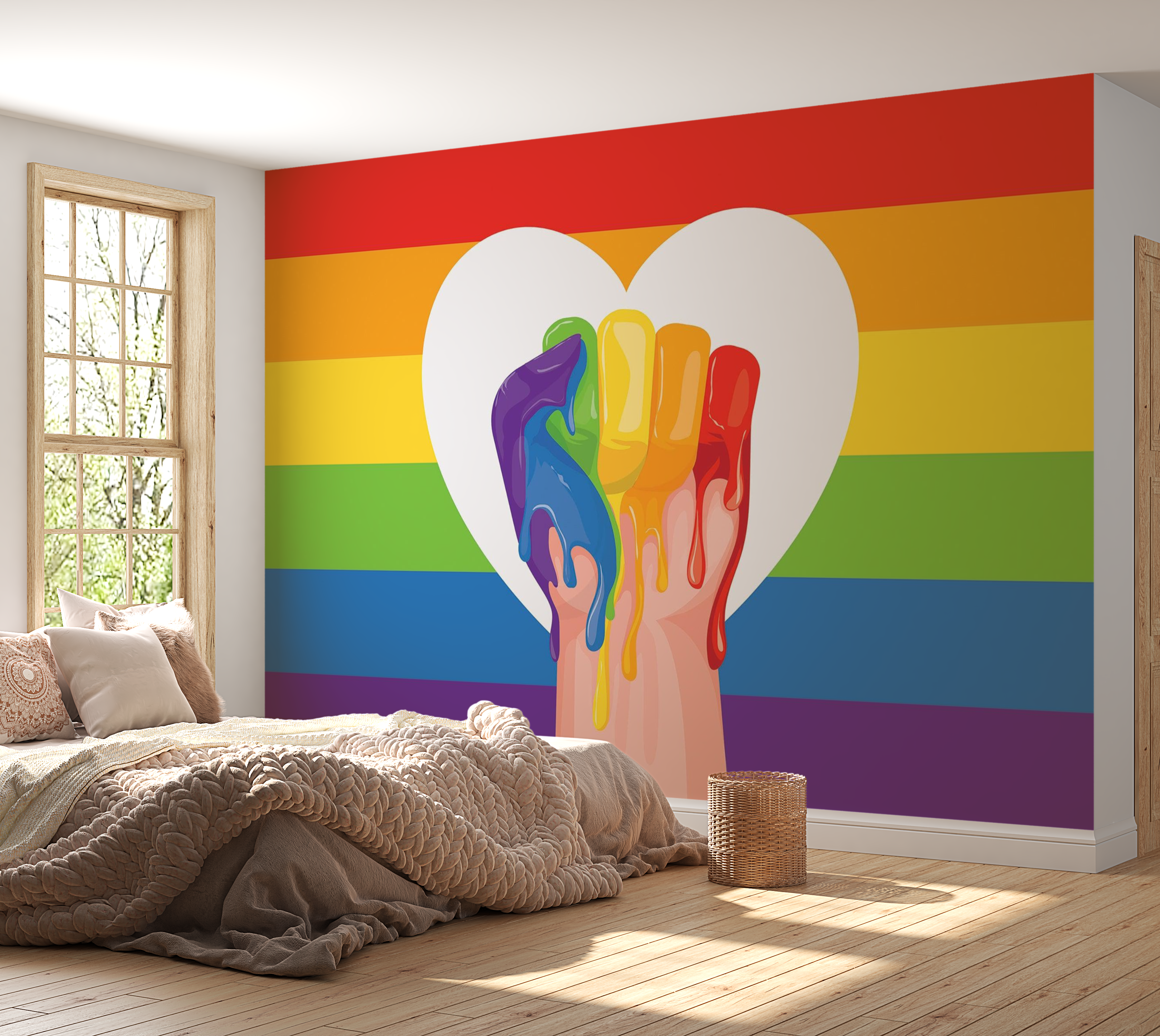 Premium Wallpaper Wall Mural - Pride Heart Clenched Fist 60"Wx40"H / Non-Woven Fleece