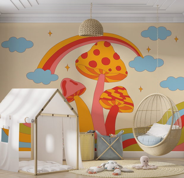 Premium Wallpaper Wall Mural - Psychedelic Mushrooms 60"Wx40"H / Non-Woven Fleece
