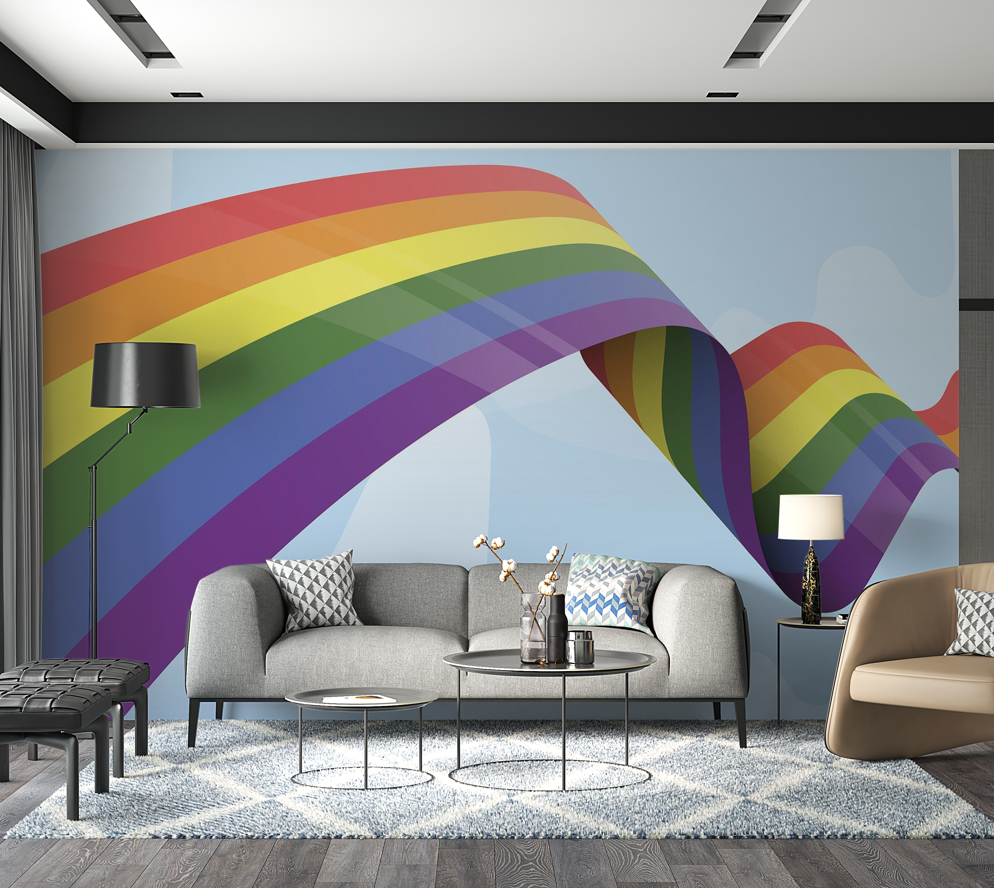 Premium Wallpaper Wall Mural - Rainbow Abstract Art 60"Wx40"H / Non-Woven Fleece