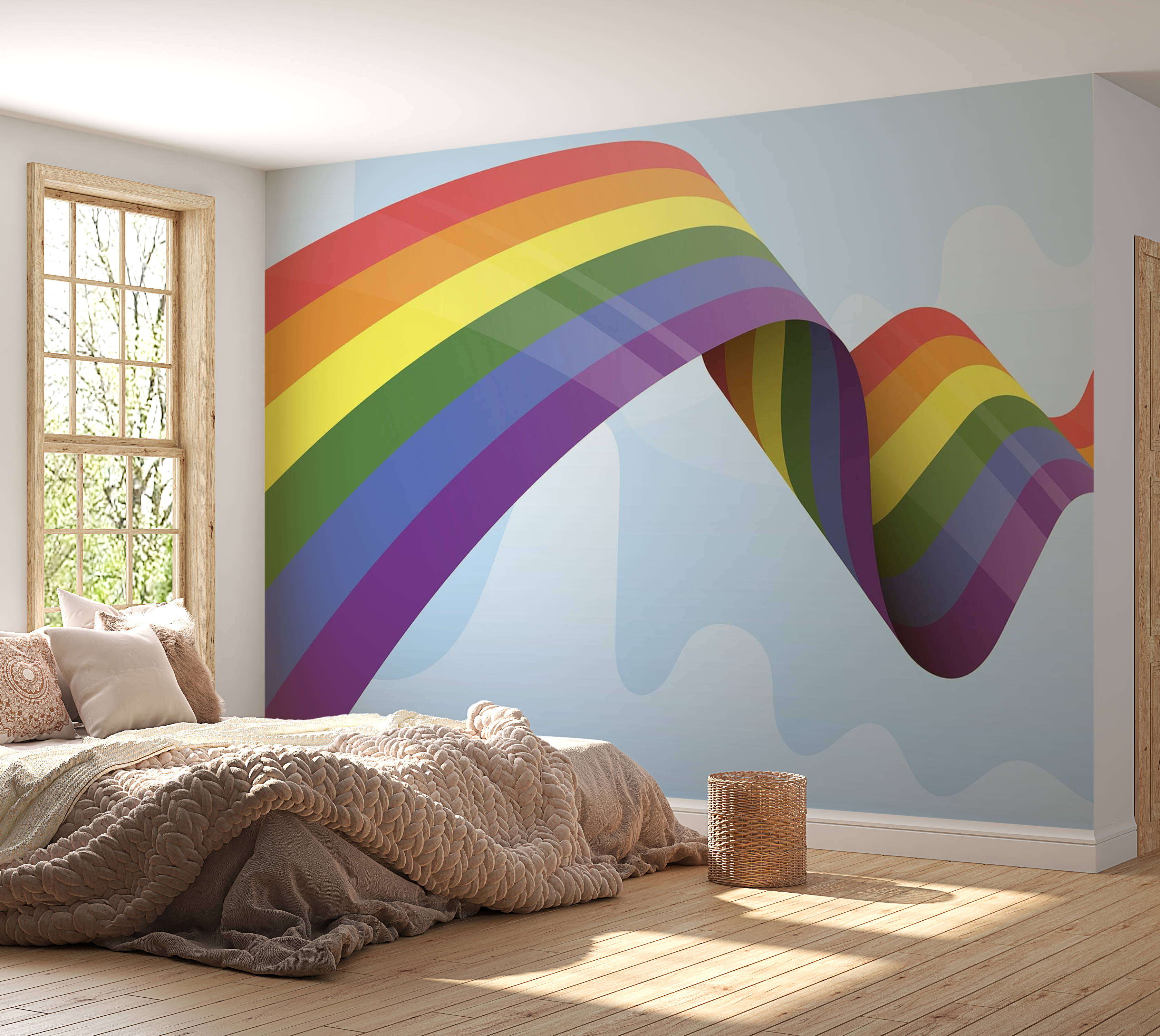 Premium Wallpaper Wall Mural - Rainbow Abstract Art 60"Wx40"H / Non-Woven Fleece