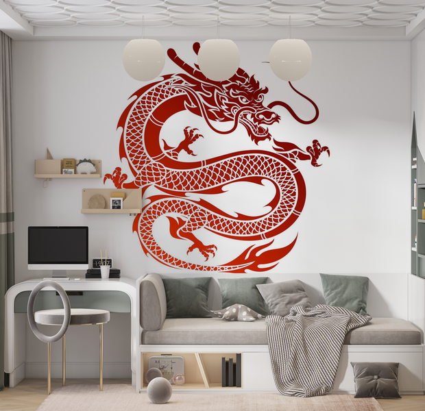Premium Wallpaper Wall Mural - Red Dragon Illustration 60"Wx40"H / Non-Woven Fleece