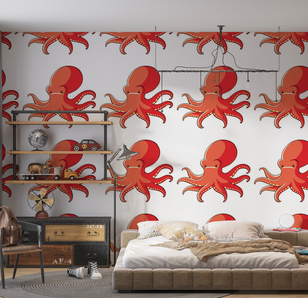 Premium Wallpaper Wall Mural - Red Octopus Pattern 60"Wx40"H / Non-Woven Fleece