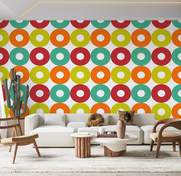 Premium Wallpaper Wall Mural - Retro Circles Pattern 60"Wx40"H / Non-Woven Fleece