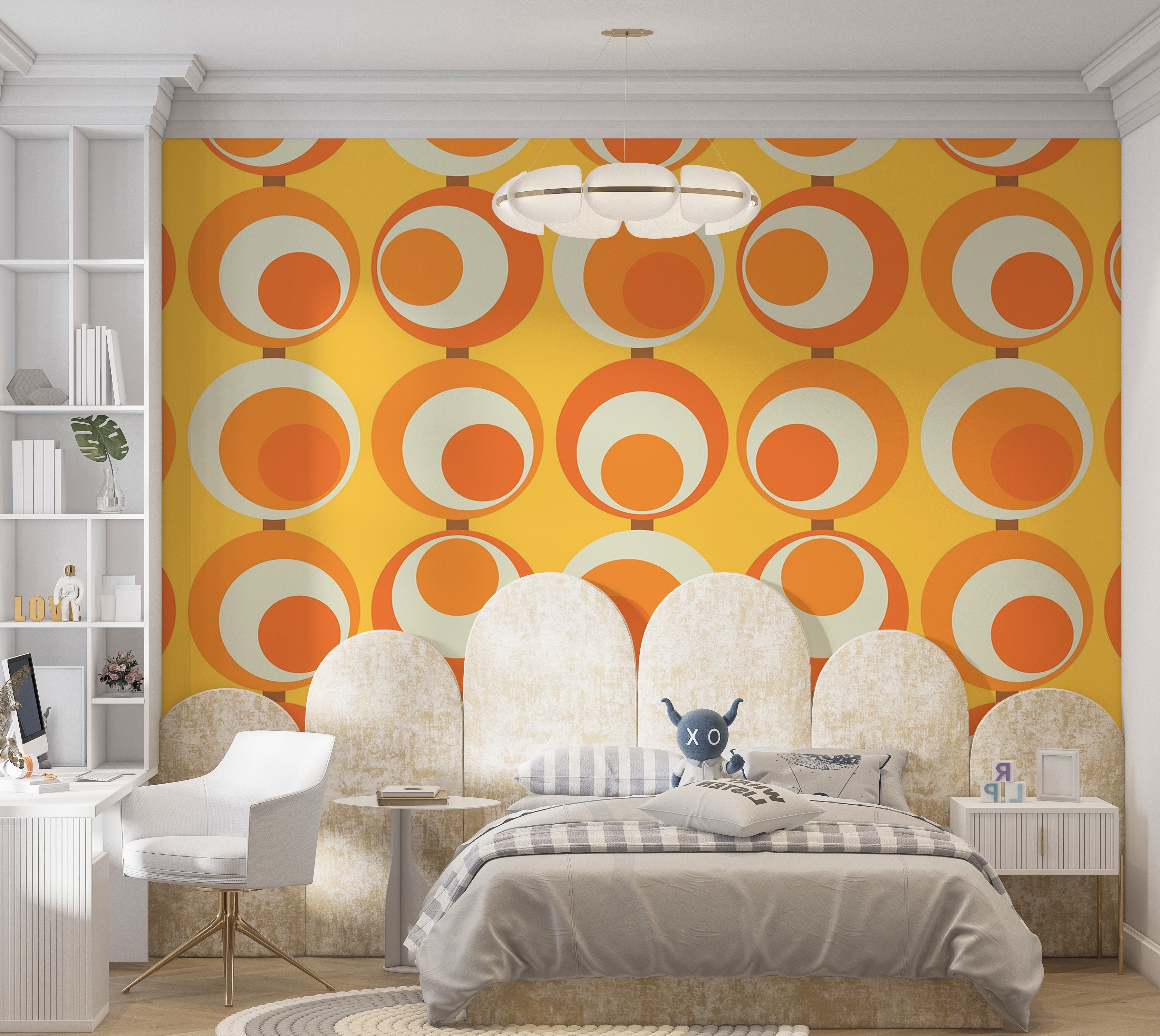 Premium Wallpaper Wall Mural - Retro Circles 60"Wx40"H / Non-Woven Fleece