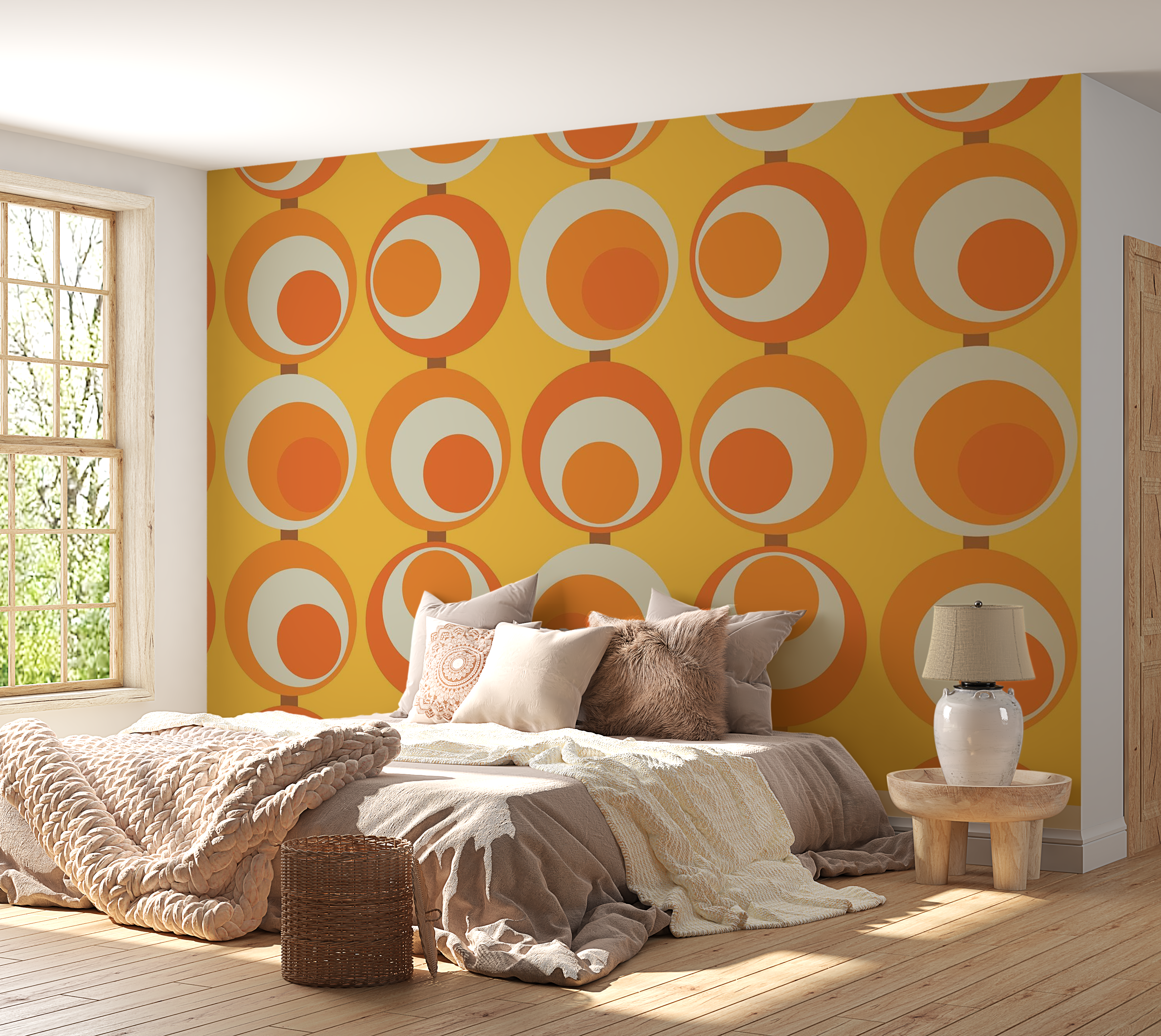 Premium Wallpaper Wall Mural - Retro Circles 60"Wx40"H / Non-Woven Fleece