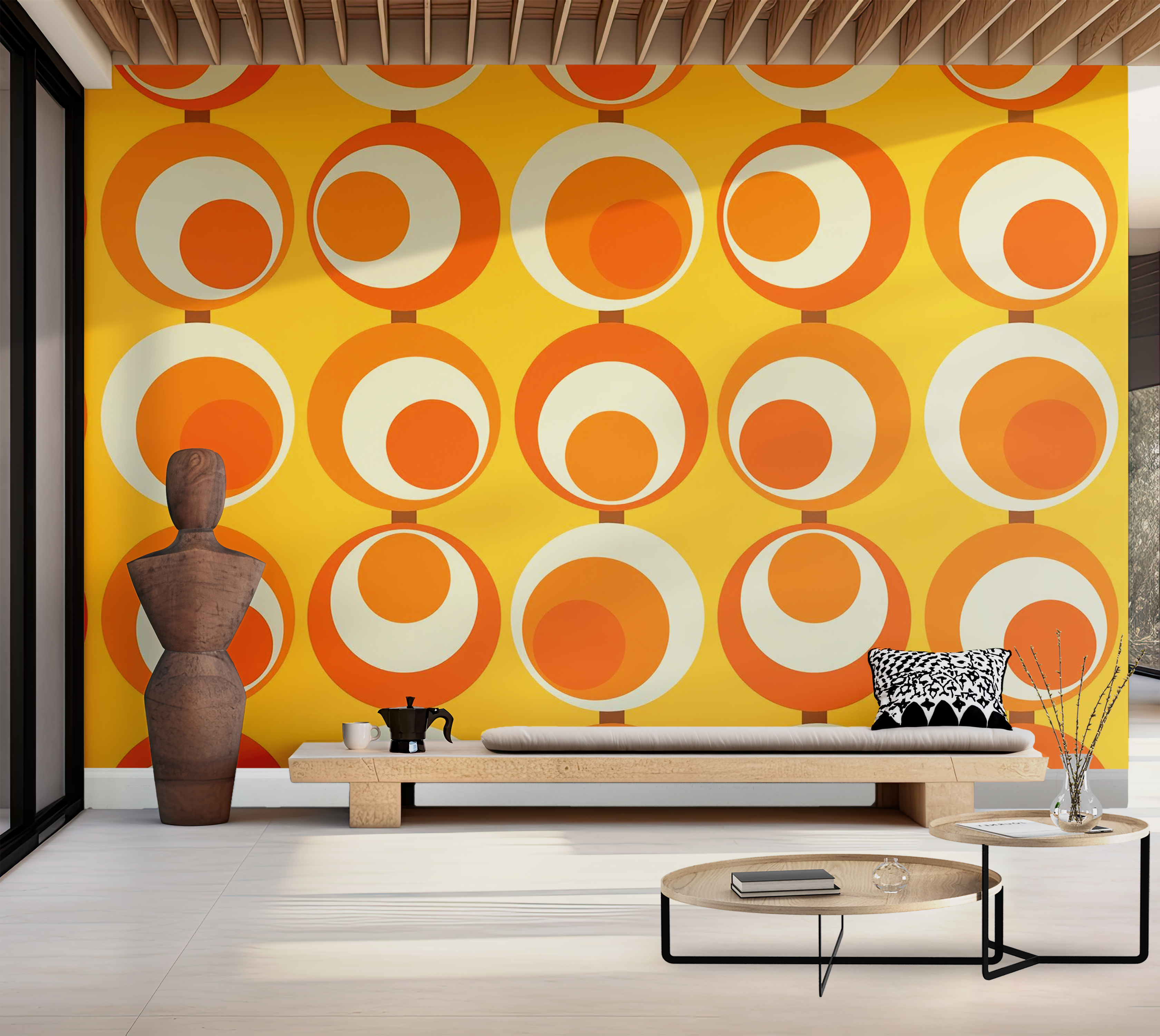 Premium Wallpaper Wall Mural - Retro Circles 60"Wx40"H / Non-Woven Fleece