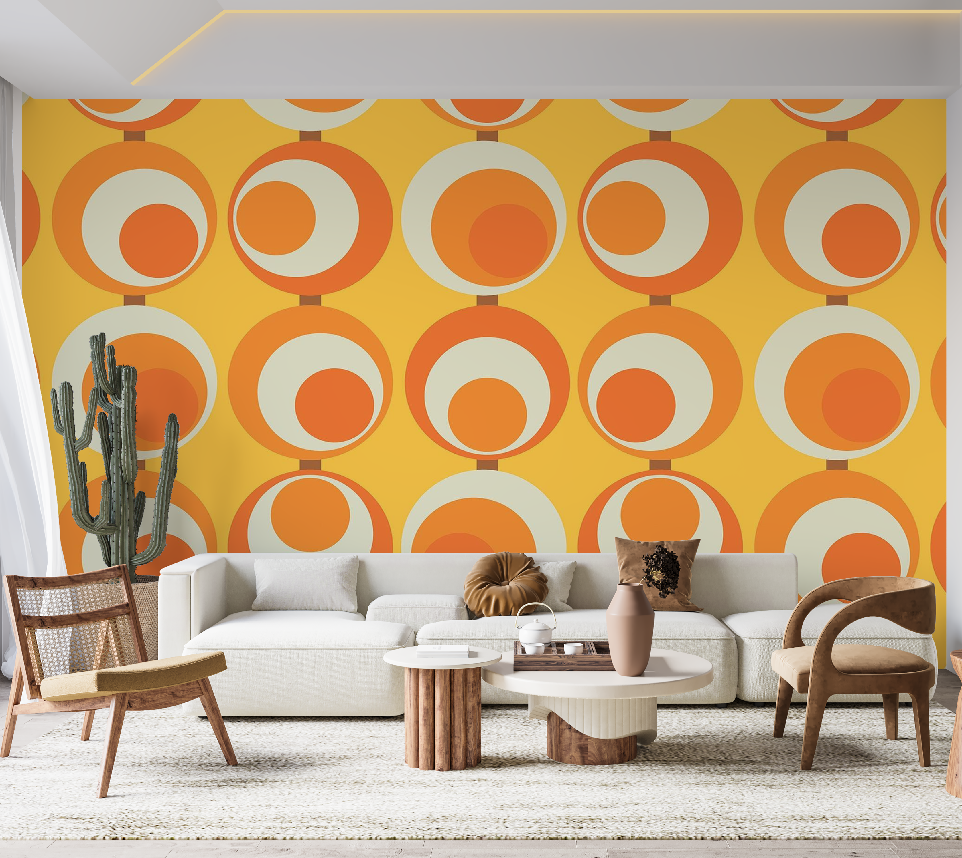 Premium Wallpaper Wall Mural - Retro Circles 60"Wx40"H / Non-Woven Fleece