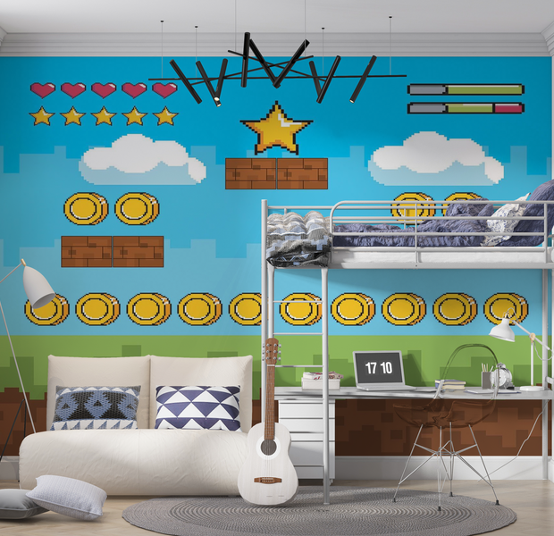 Premium Wallpaper Wall Mural - Retro Game Scene 60"Wx40"H / Non-Woven Fleece
