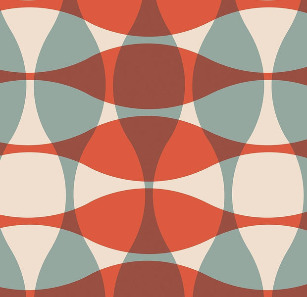 Geometric pattern wall mural in retro style colors decorating an interior wall