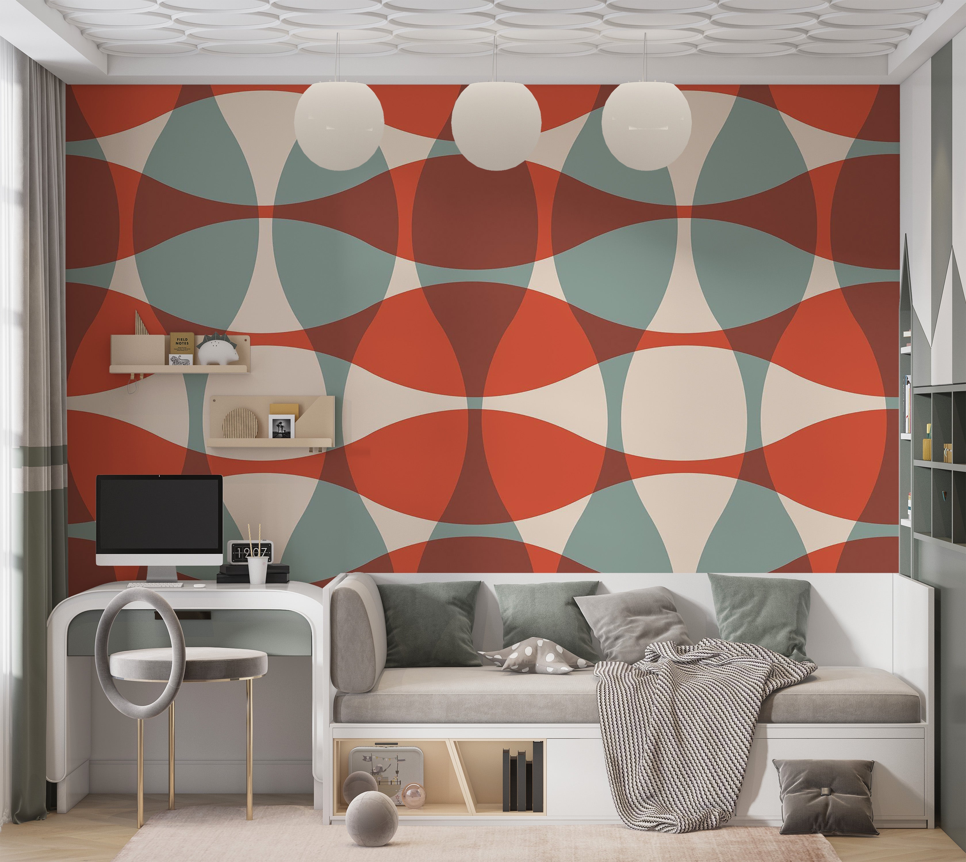 Premium Wallpaper Wall Mural - Retro Geometric Shapes 60"Wx40"H / Non-Woven Fleece