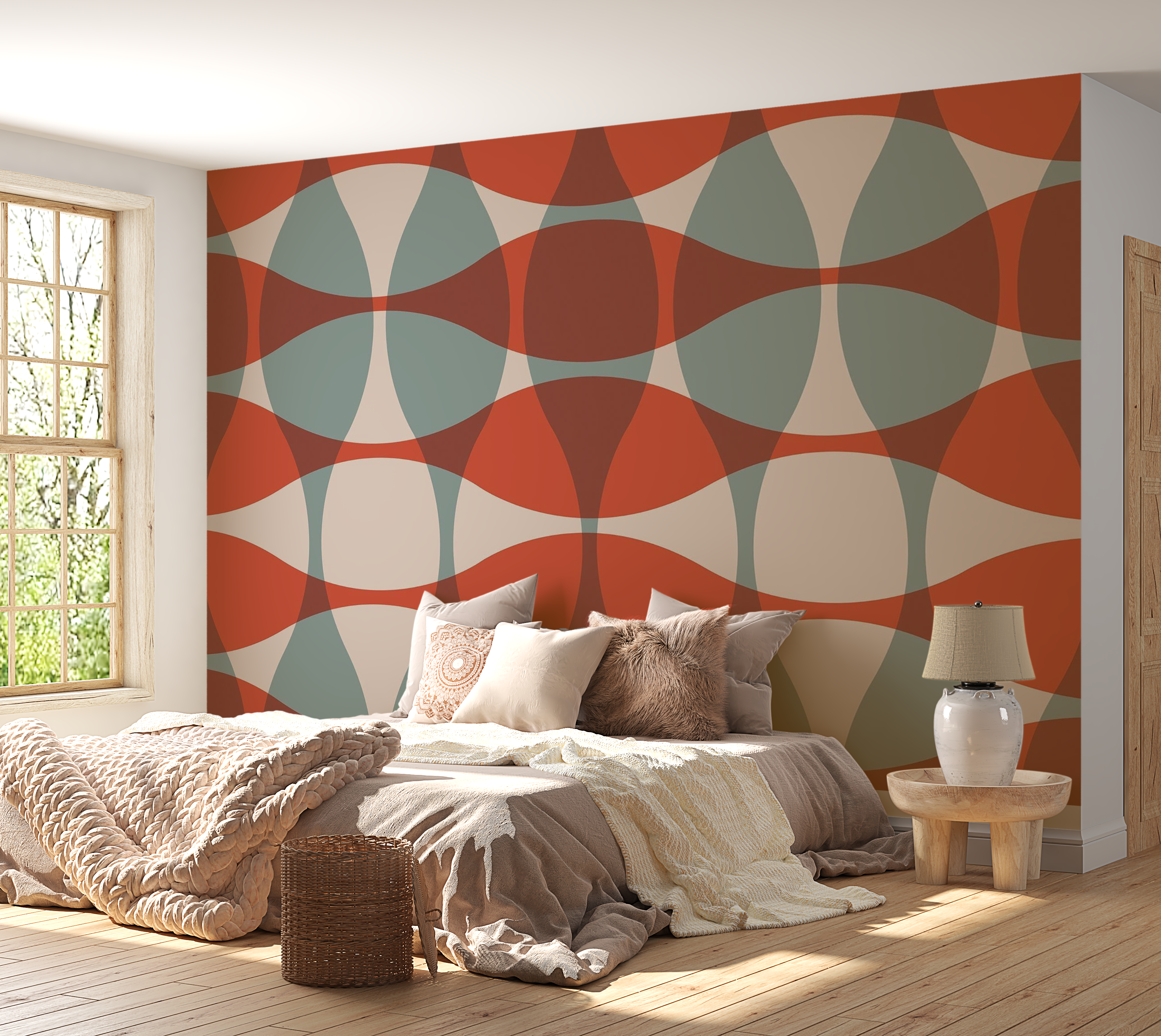 Premium Wallpaper Wall Mural - Retro Geometric Shapes 60"Wx40"H / Non-Woven Fleece