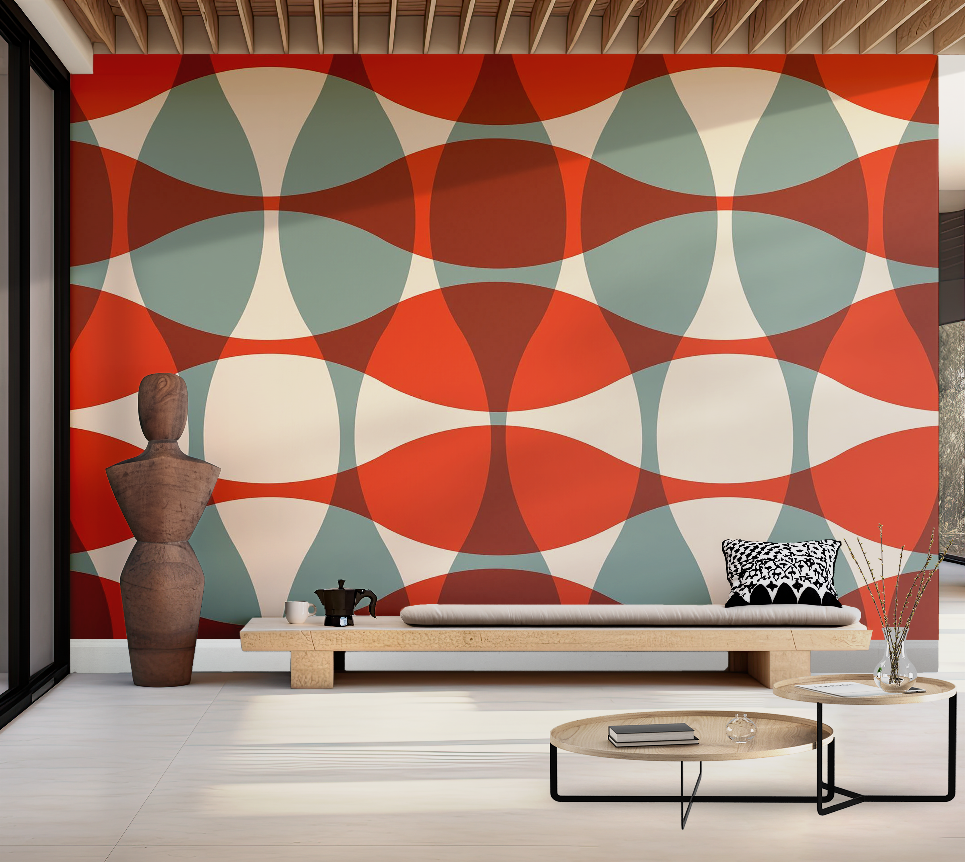 Premium Wallpaper Wall Mural - Retro Geometric Shapes 60"Wx40"H / Non-Woven Fleece