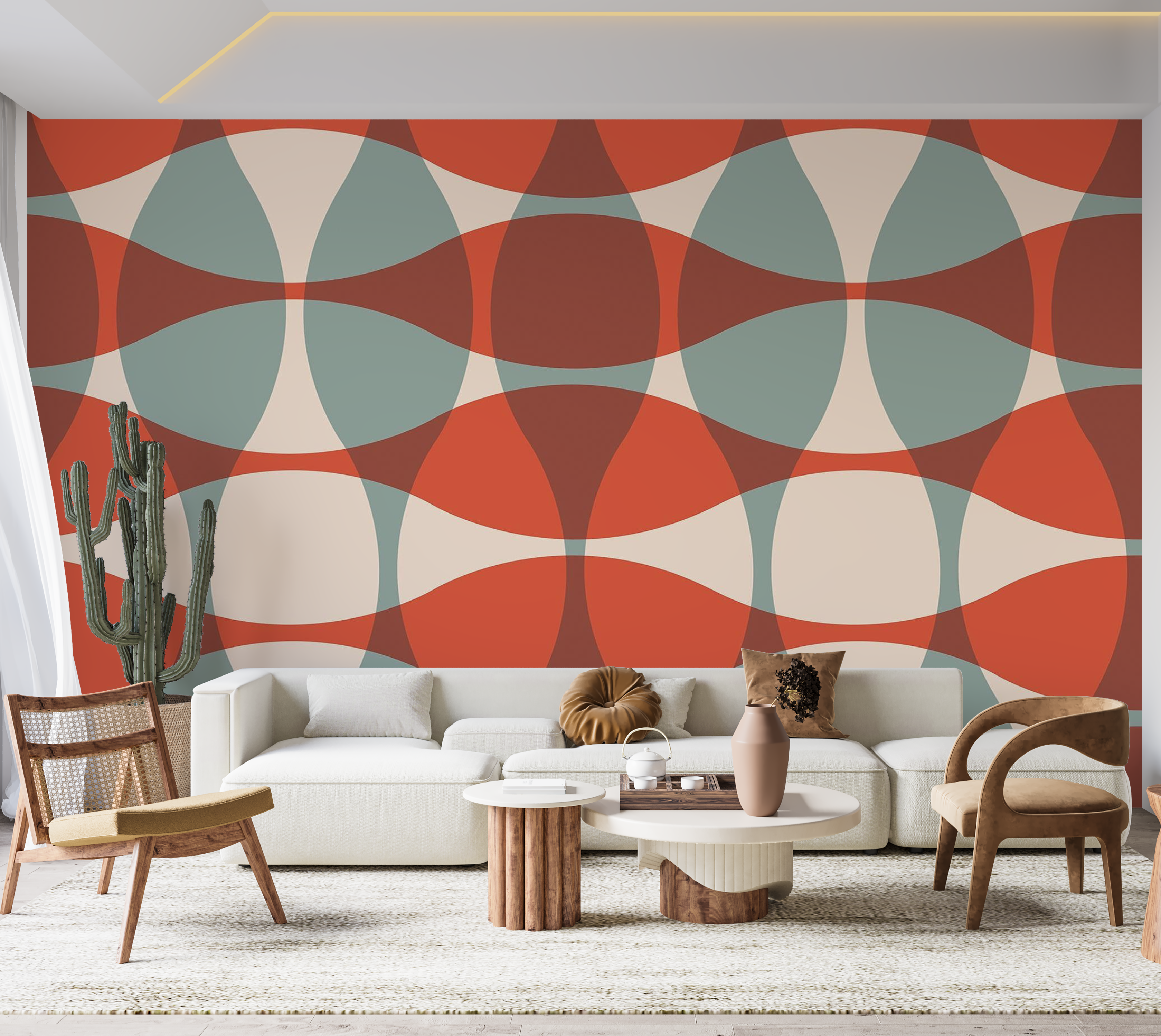 Premium Wallpaper Wall Mural - Retro Geometric Shapes 60"Wx40"H / Non-Woven Fleece