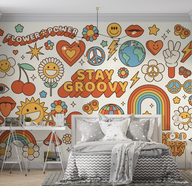 Premium Peel & Stick Wall Mural - Retro Hippie Style