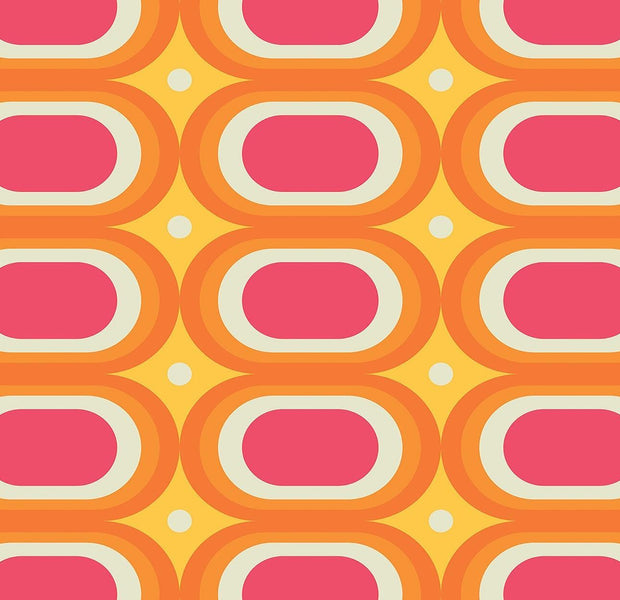 Vibrant retro style pattern wall mural with orange and red tones