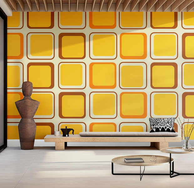 Premium Wallpaper Wall Mural - Retro Squares Pattern 60"Wx40"H / Non-Woven Fleece