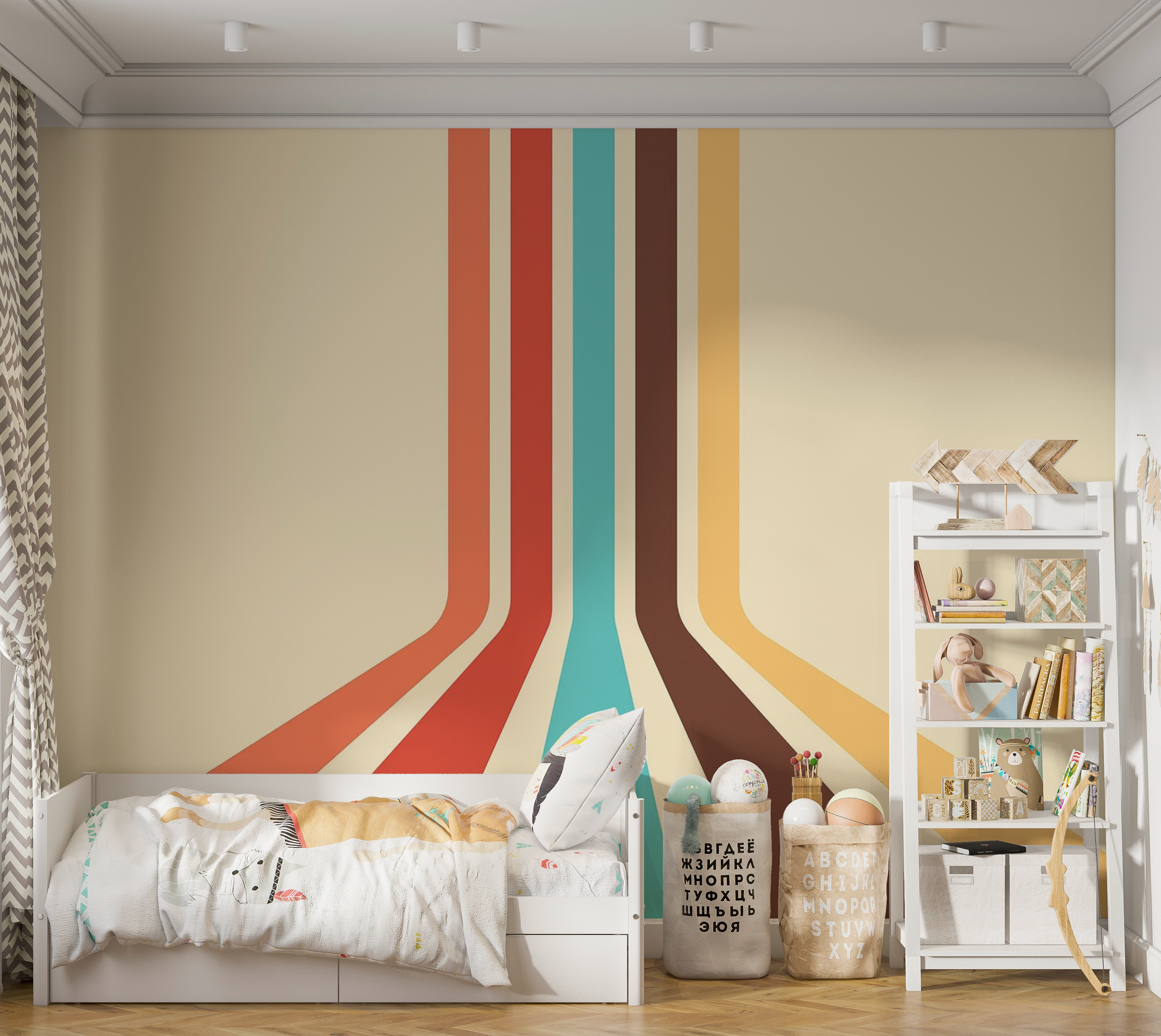 Premium Wallpaper Wall Mural - Retro Stripes 60"Wx40"H / Non-Woven Fleece