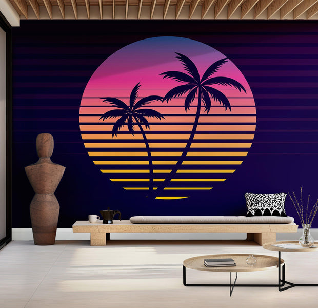 Premium Wallpaper Wall Mural - Retro Sunset Palms 60"Wx40"H / Non-Woven Fleece