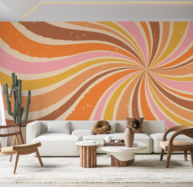 Premium Wallpaper Wall Mural - Retro Swirls 60"Wx40"H / Non-Woven Fleece