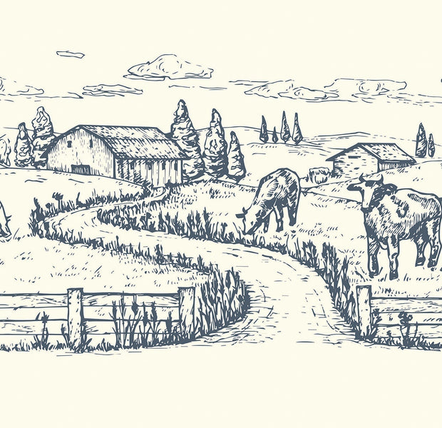 Premium Peel & Stick Wall Mural - Rustic Farm Sketch