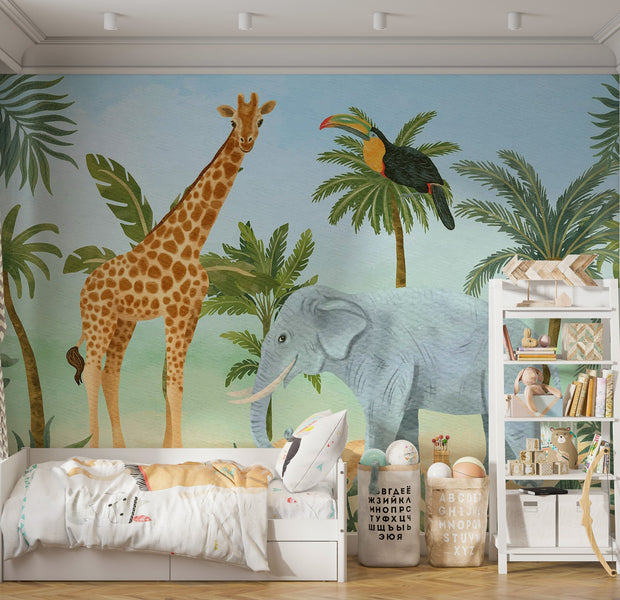 Premium Peel & Stick Wall Mural - Safari Animals