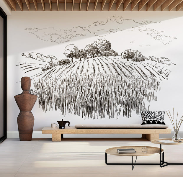 Premium Peel & Stick Wall Mural - Sketch Countryside Fields