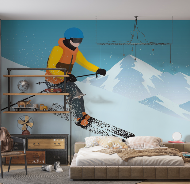 Premium Wallpaper Wall Mural - Skiing Adventure 60"Wx40"H / Non-Woven Fleece
