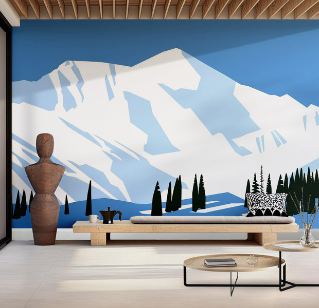 Premium Wallpaper Wall Mural - Snowy Mountain Peak 60"Wx40"H / Non-Woven Fleece