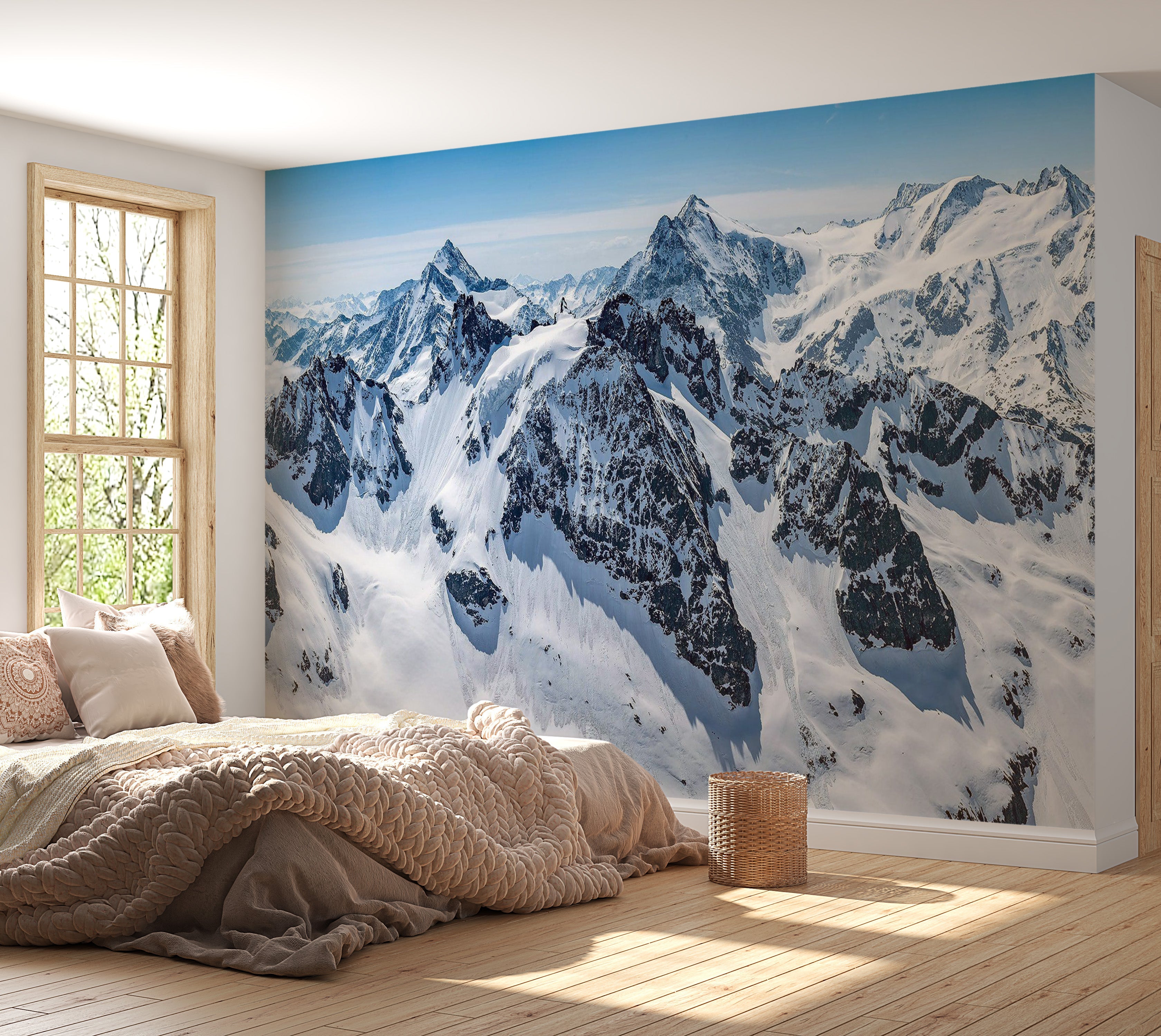 Premium Wallpaper Wall Mural - Snowy Mountain Peaks 60"Wx40"H / Non-Woven Fleece