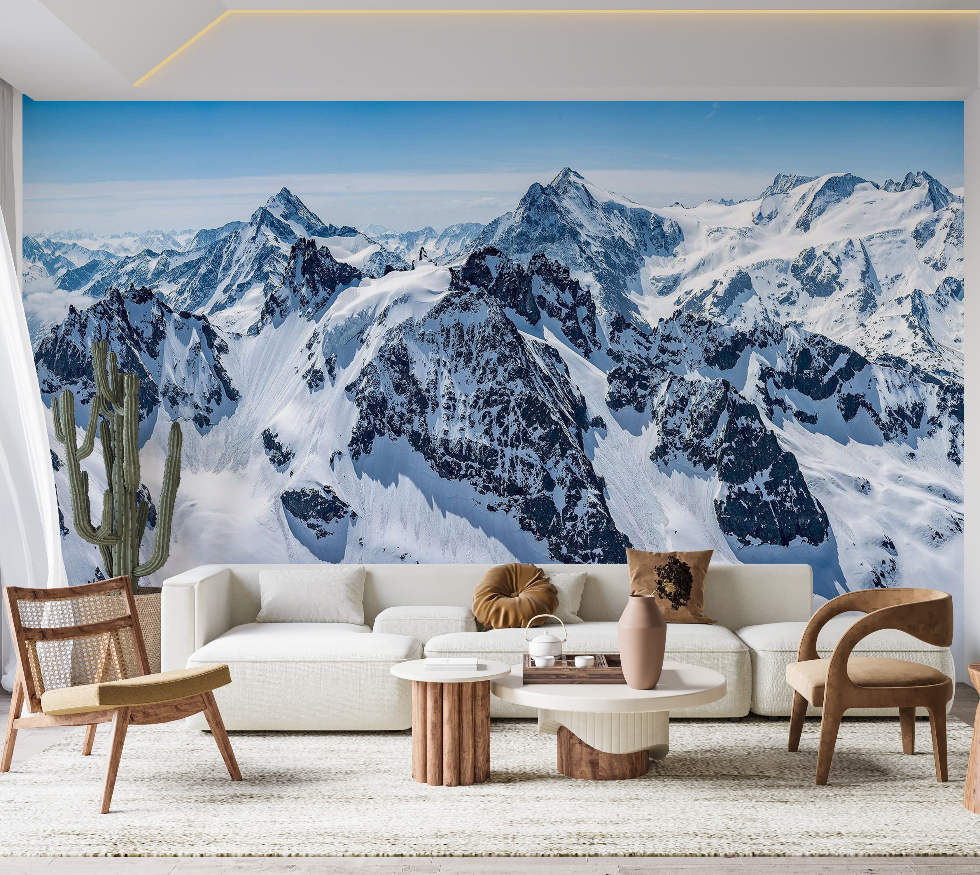 Premium Wallpaper Wall Mural - Snowy Mountain Peaks 60"Wx40"H / Non-Woven Fleece