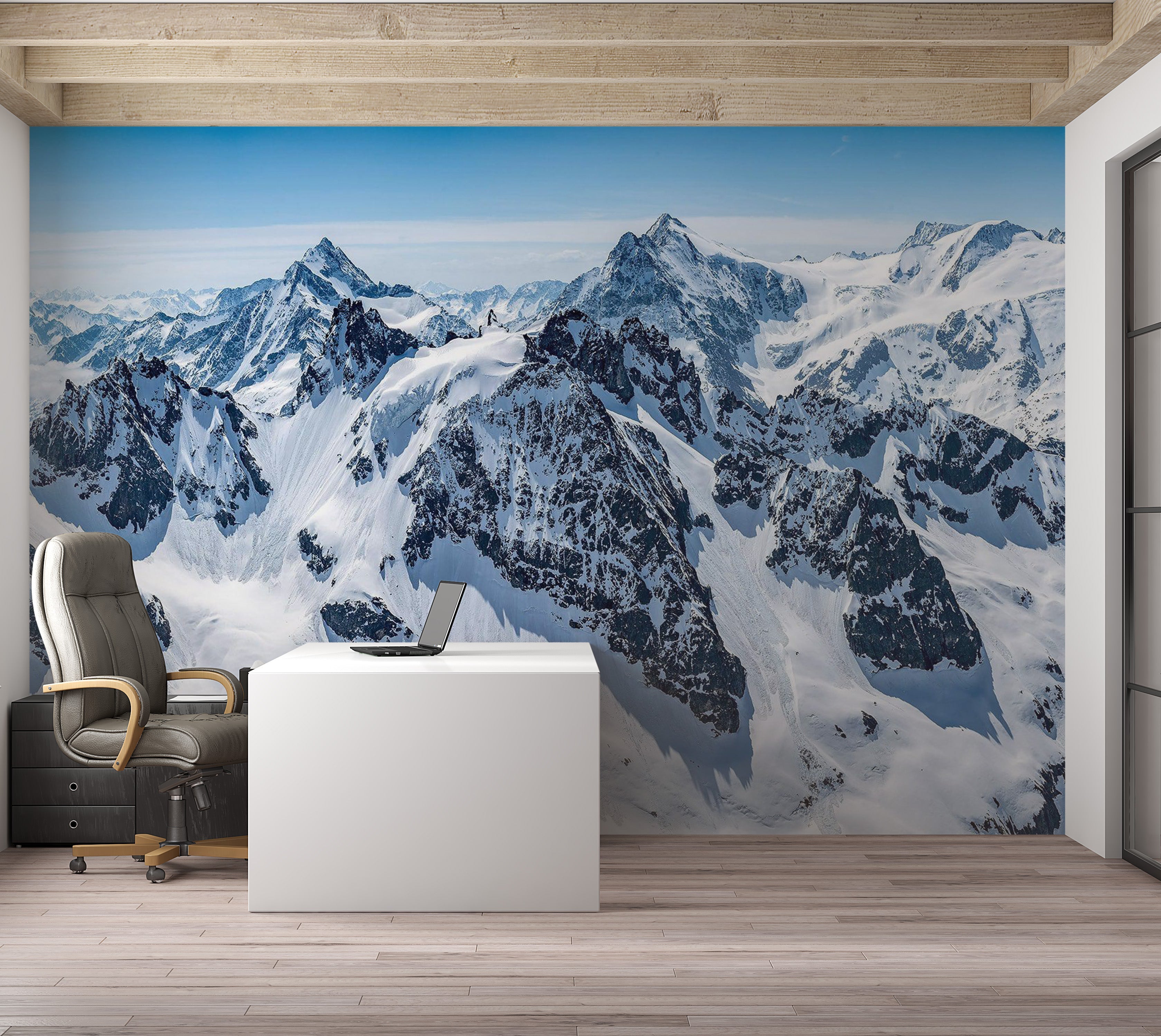 Premium Wallpaper Wall Mural - Snowy Mountain Peaks 60"Wx40"H / Non-Woven Fleece