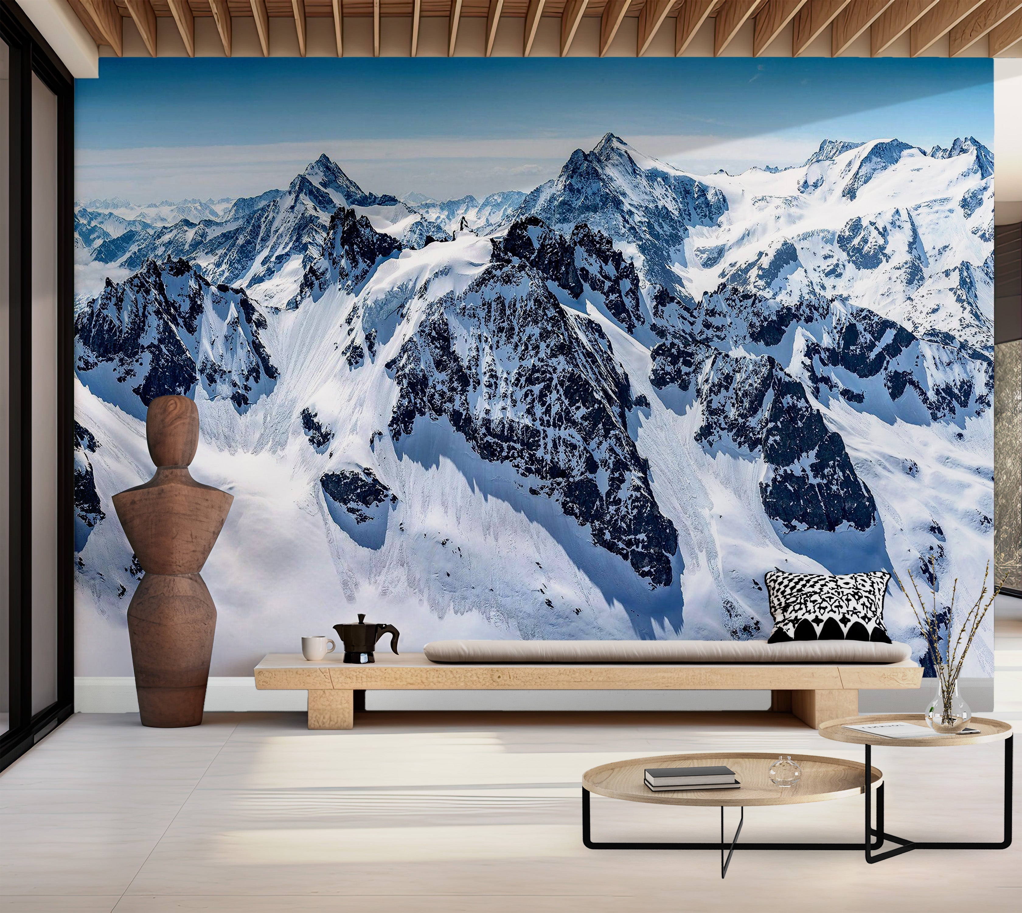 Premium Wallpaper Wall Mural - Snowy Mountain Peaks 60"Wx40"H / Non-Woven Fleece