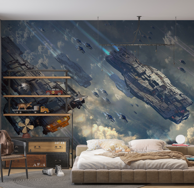 Premium Peel & Stick Wall Mural - Space Fleet Adventure