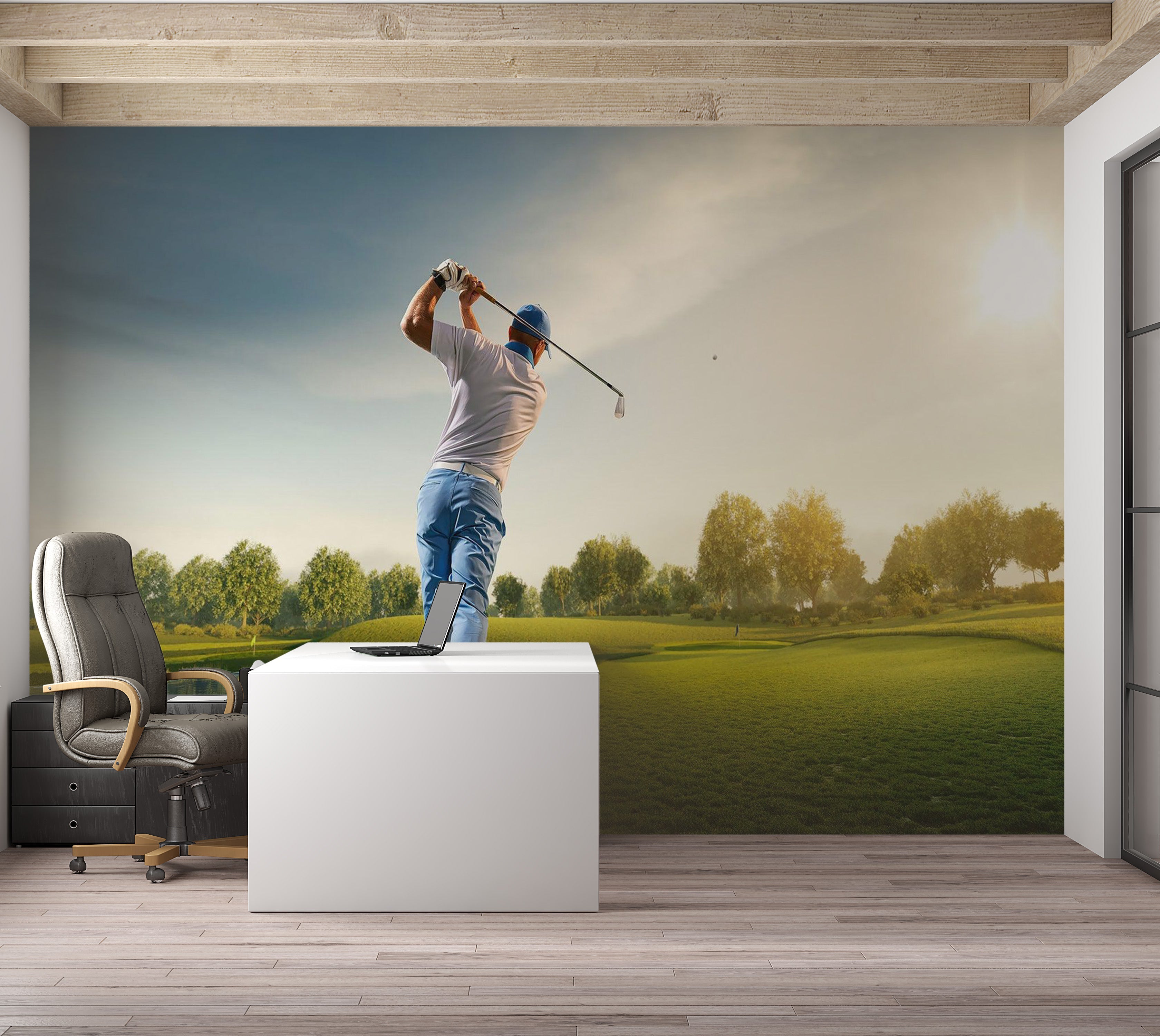 Premium Wallpaper Wall Mural - Sunset Golf Swing 60"Wx40"H / Non-Woven Fleece