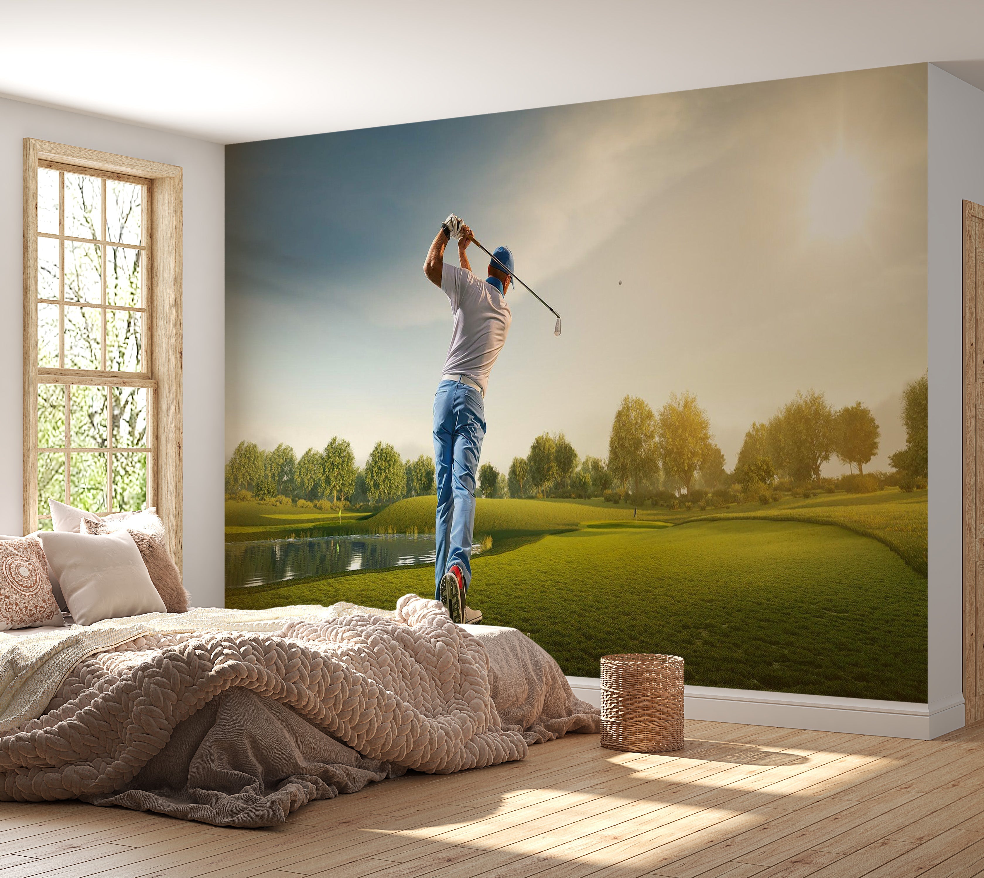 Premium Wallpaper Wall Mural - Sunset Golf Swing 60"Wx40"H / Non-Woven Fleece