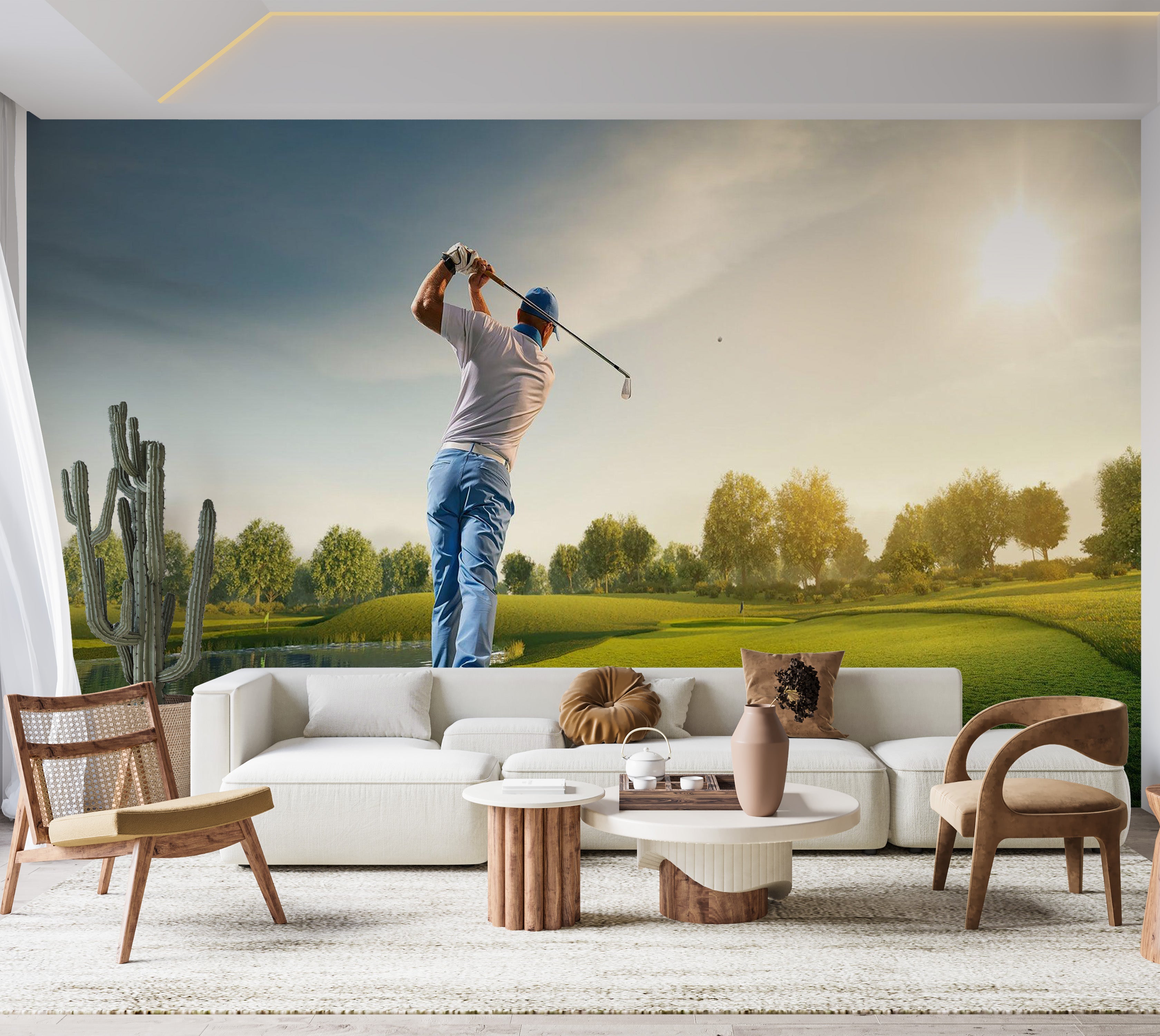 Premium Wallpaper Wall Mural - Sunset Golf Swing 60"Wx40"H / Non-Woven Fleece