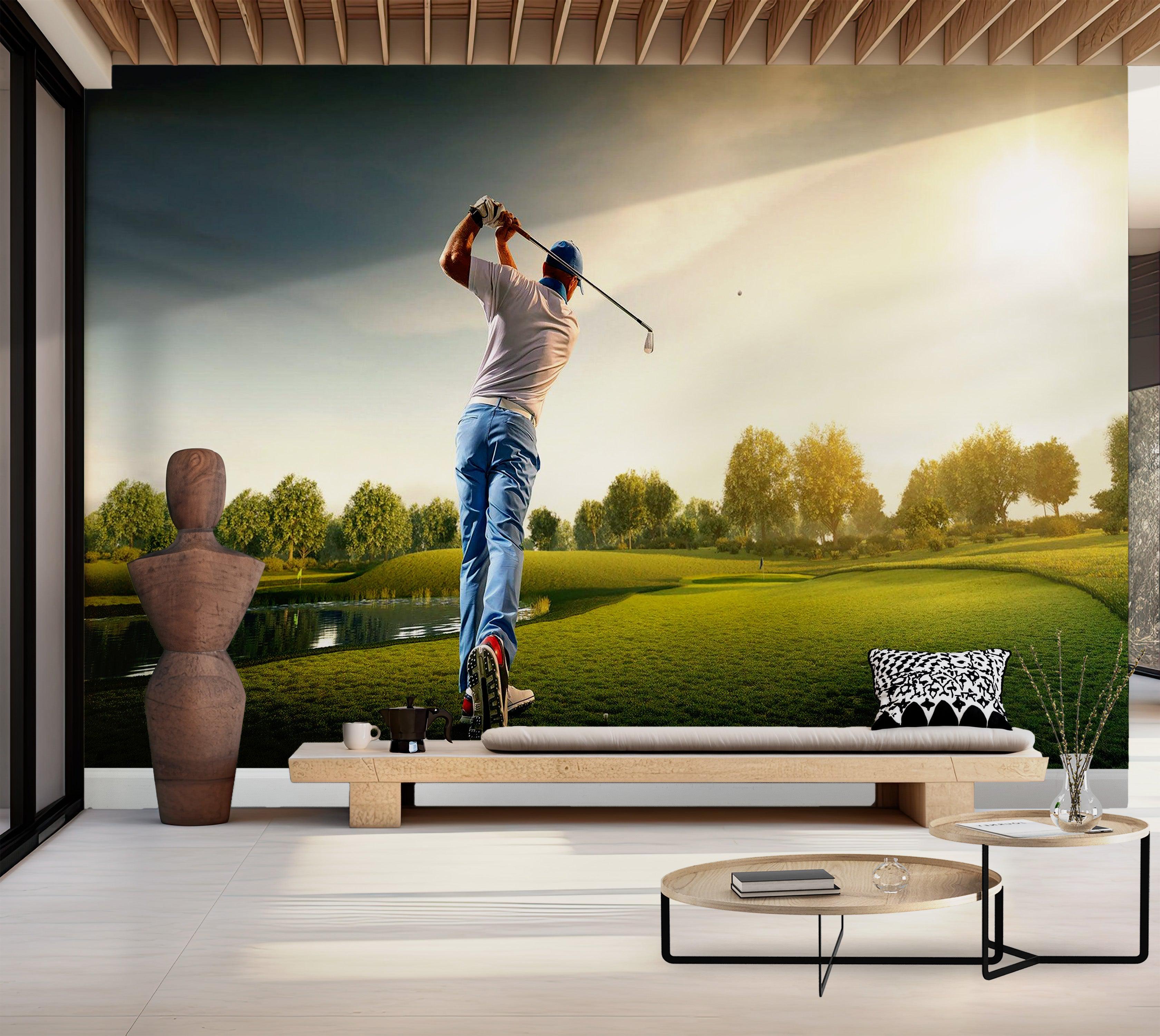 Premium Wallpaper Wall Mural - Sunset Golf Swing 60"Wx40"H / Non-Woven Fleece