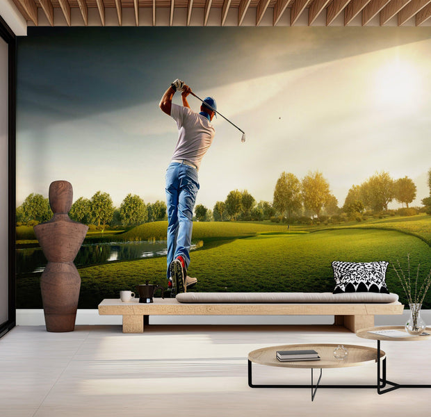 Premium Wallpaper Wall Mural - Sunset Golf Swing 60"Wx40"H / Non-Woven Fleece