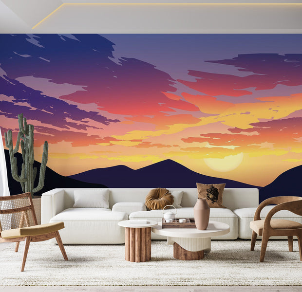 Premium Peel & Stick Wall Mural - Sunset Mountain Silhouette