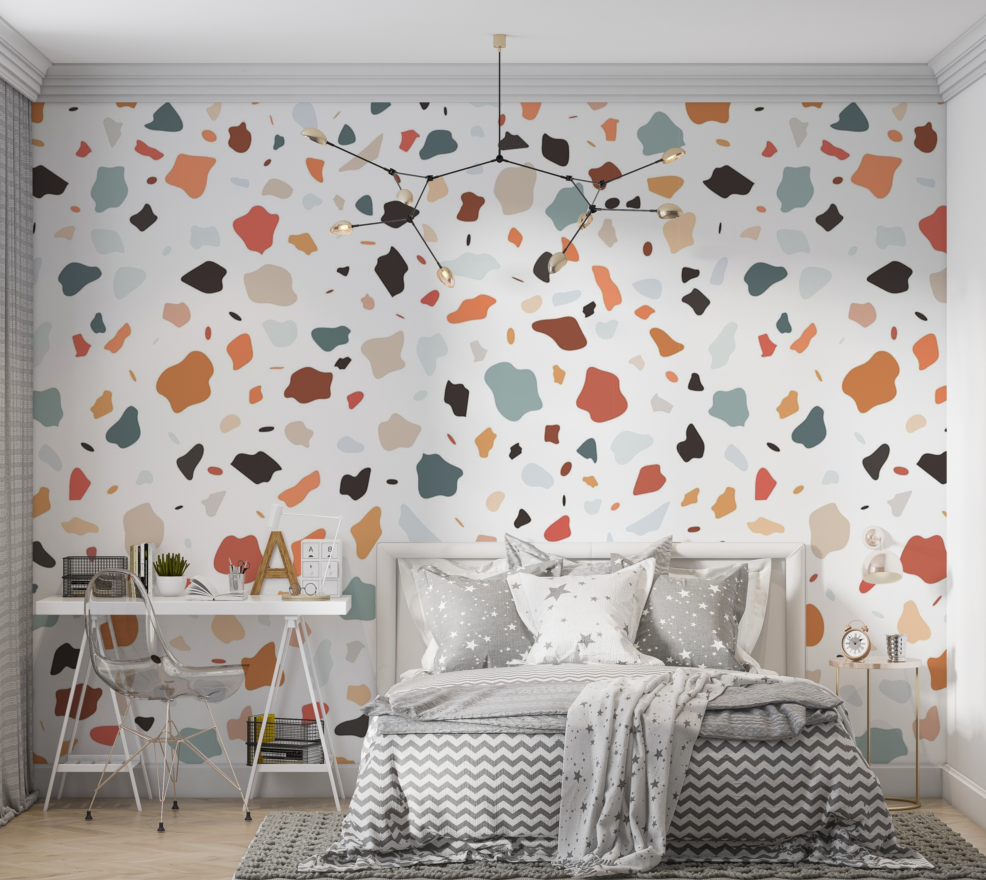 Premium Wallpaper Wall Mural - Terrazzo Pattern 60"Wx40"H / Non-Woven Fleece