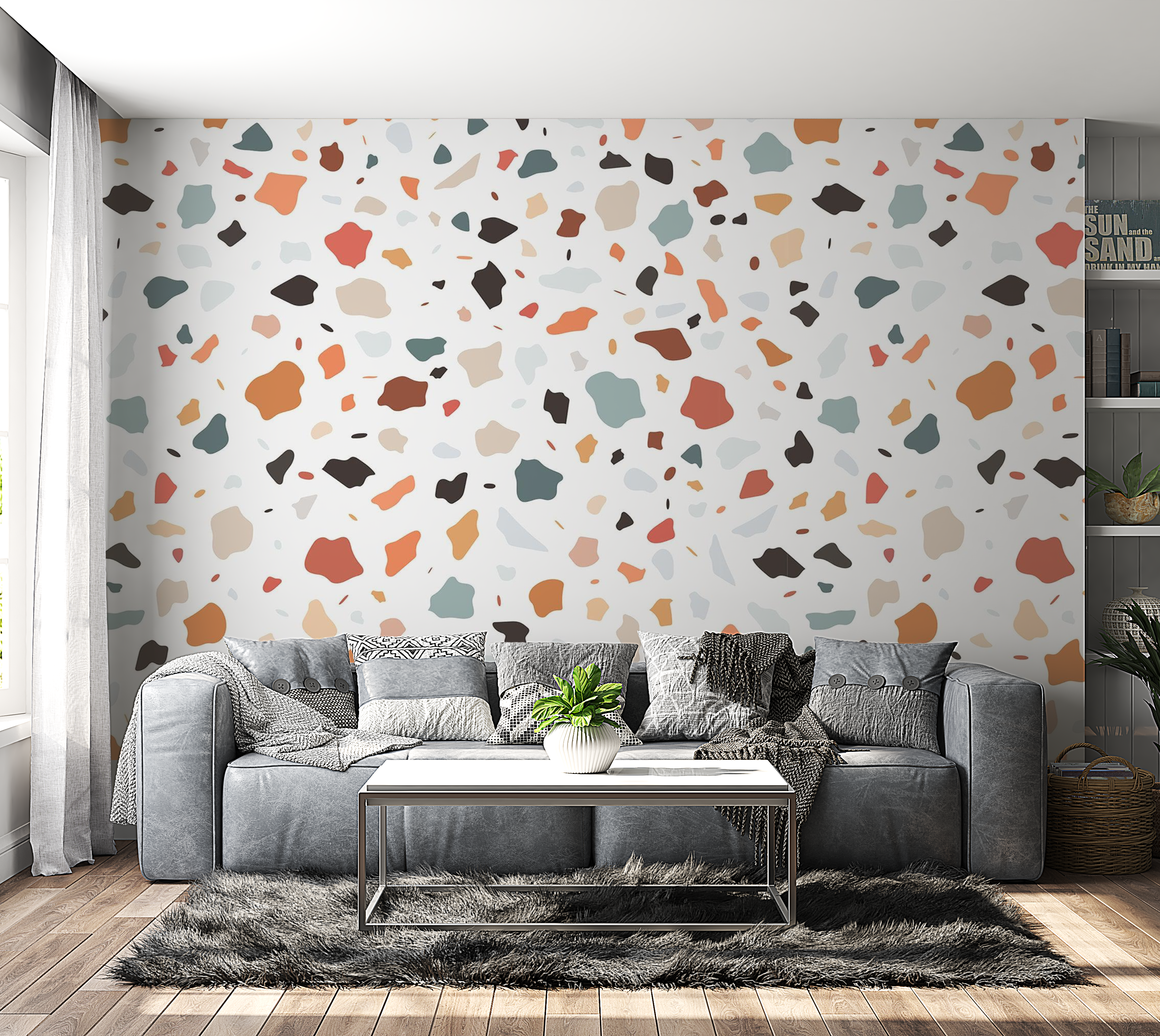 Premium Wallpaper Wall Mural - Terrazzo Pattern 60"Wx40"H / Non-Woven Fleece