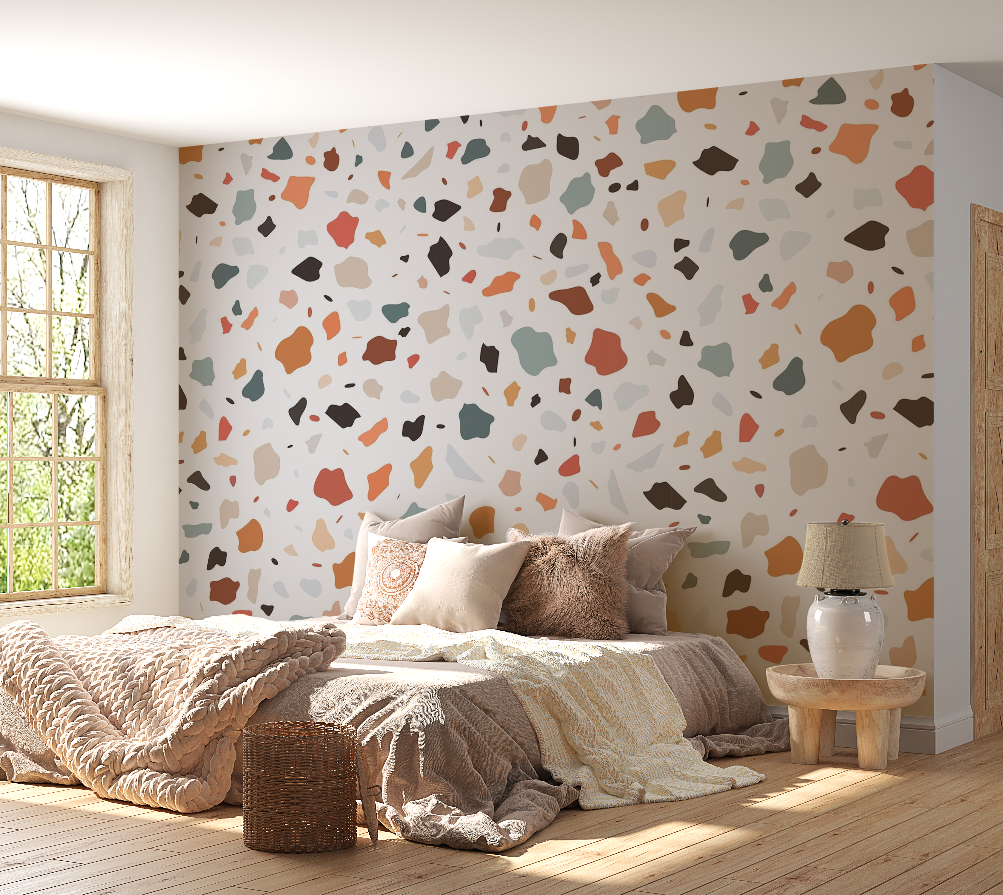 Premium Wallpaper Wall Mural - Terrazzo Pattern 60"Wx40"H / Non-Woven Fleece