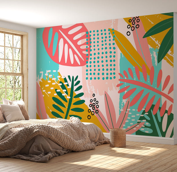 Premium Peel & Stick Wall Mural - Tropical Foliage Abstract