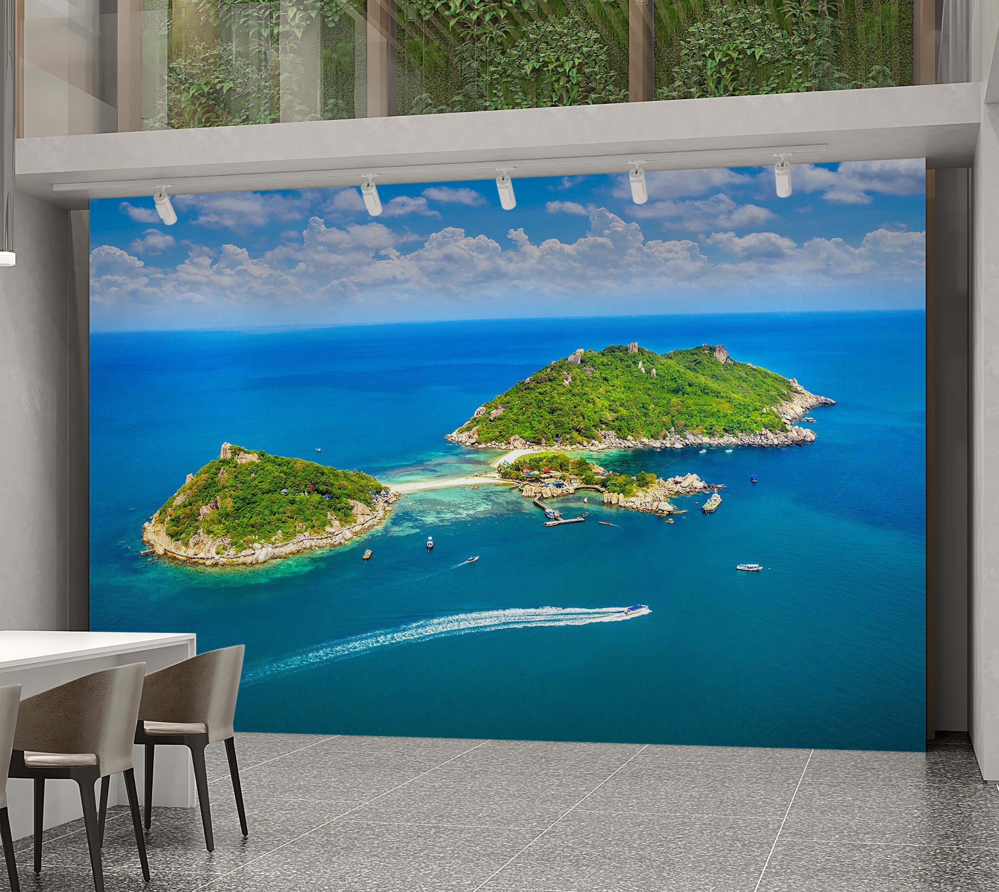Premium Wallpaper Wall Mural - Tropical Island Aerial View 60"Wx40"H / Non-Woven Fleece