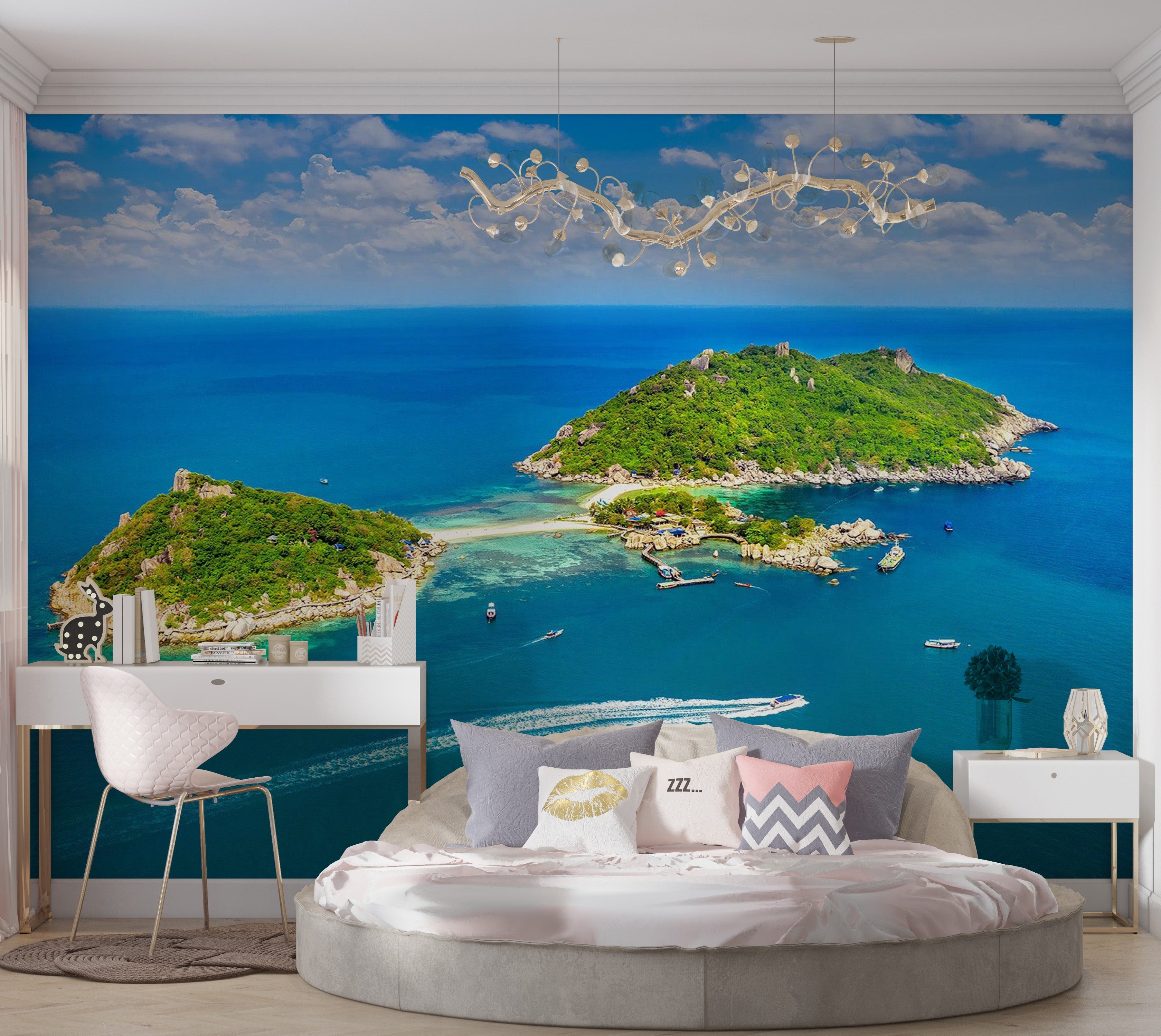 Premium Wallpaper Wall Mural - Tropical Island Aerial View 60"Wx40"H / Non-Woven Fleece
