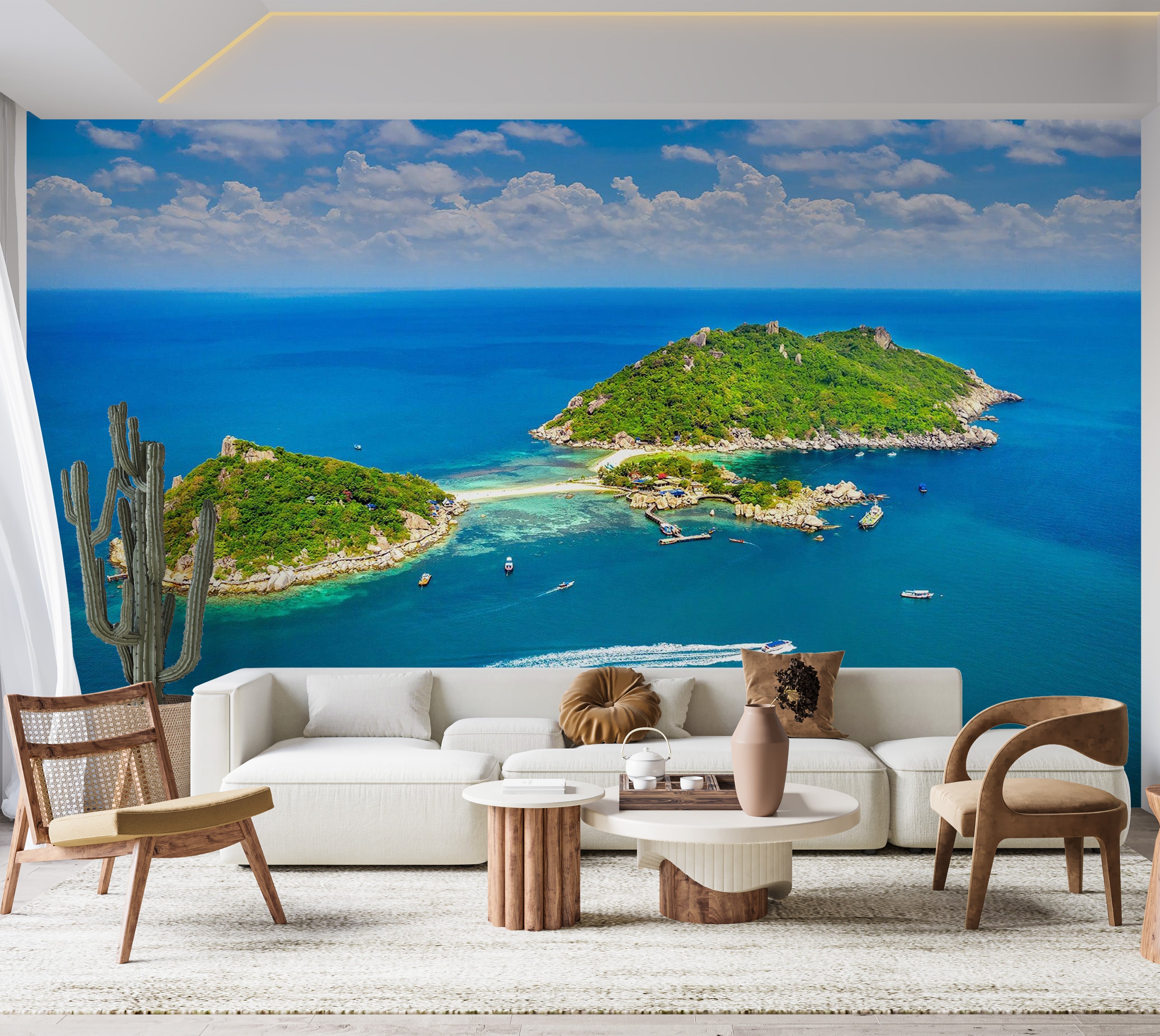 Premium Wallpaper Wall Mural - Tropical Island Aerial View 60"Wx40"H / Non-Woven Fleece