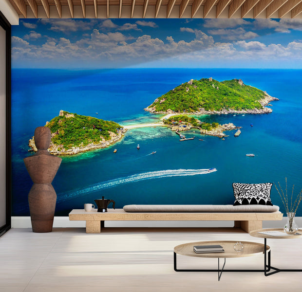 Premium Peel & Stick Wall Mural - Tropical Island Aerial View