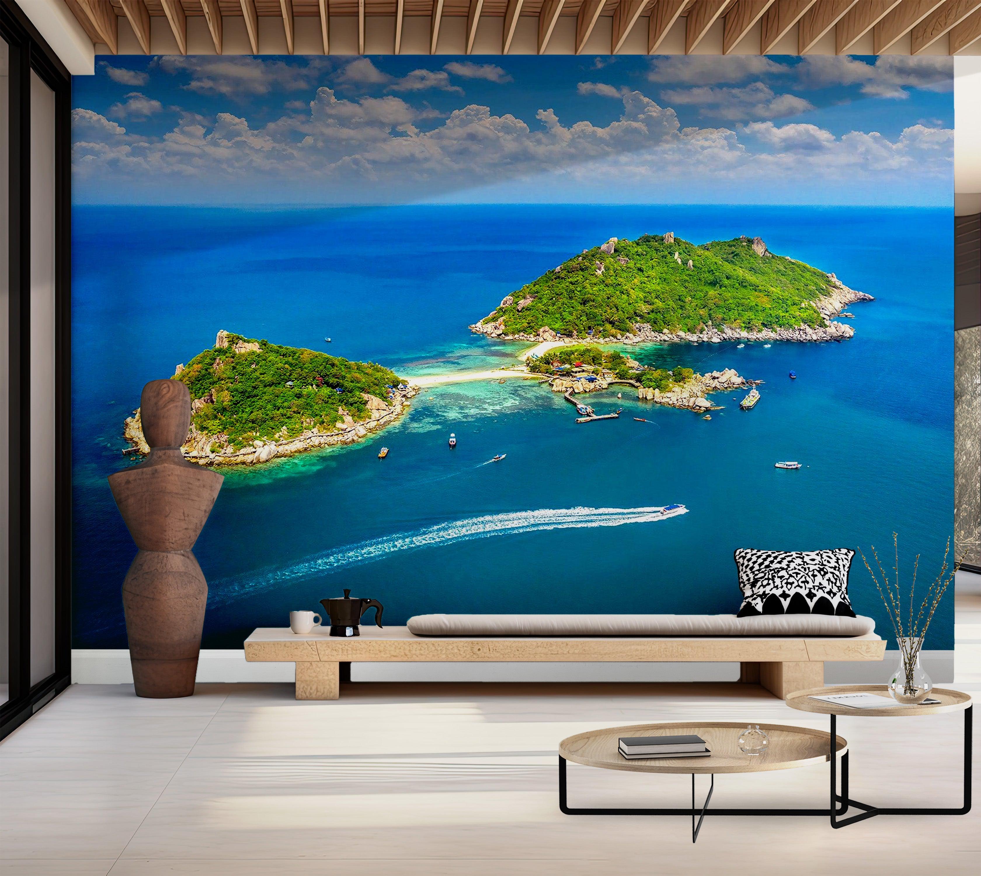 Premium Wallpaper Wall Mural - Tropical Island Aerial View 60"Wx40"H / Non-Woven Fleece