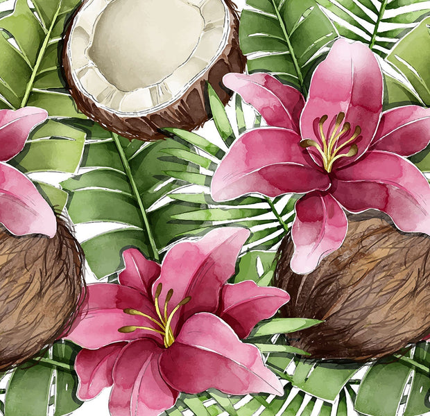 Premium Peel & Stick Wall Mural - Tropical Lilies Coconut