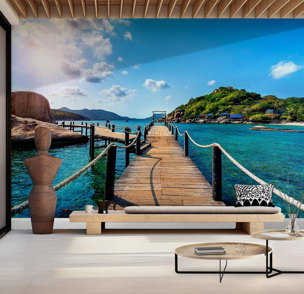 Premium Wallpaper Wall Mural - Tropical Pier Paradise 60"Wx40"H / Non-Woven Fleece